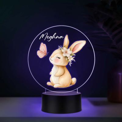 Personalized Bunny Butterfly UV Print 3D LED Night Lamp – Warm White Birthday Return Gift for Kids